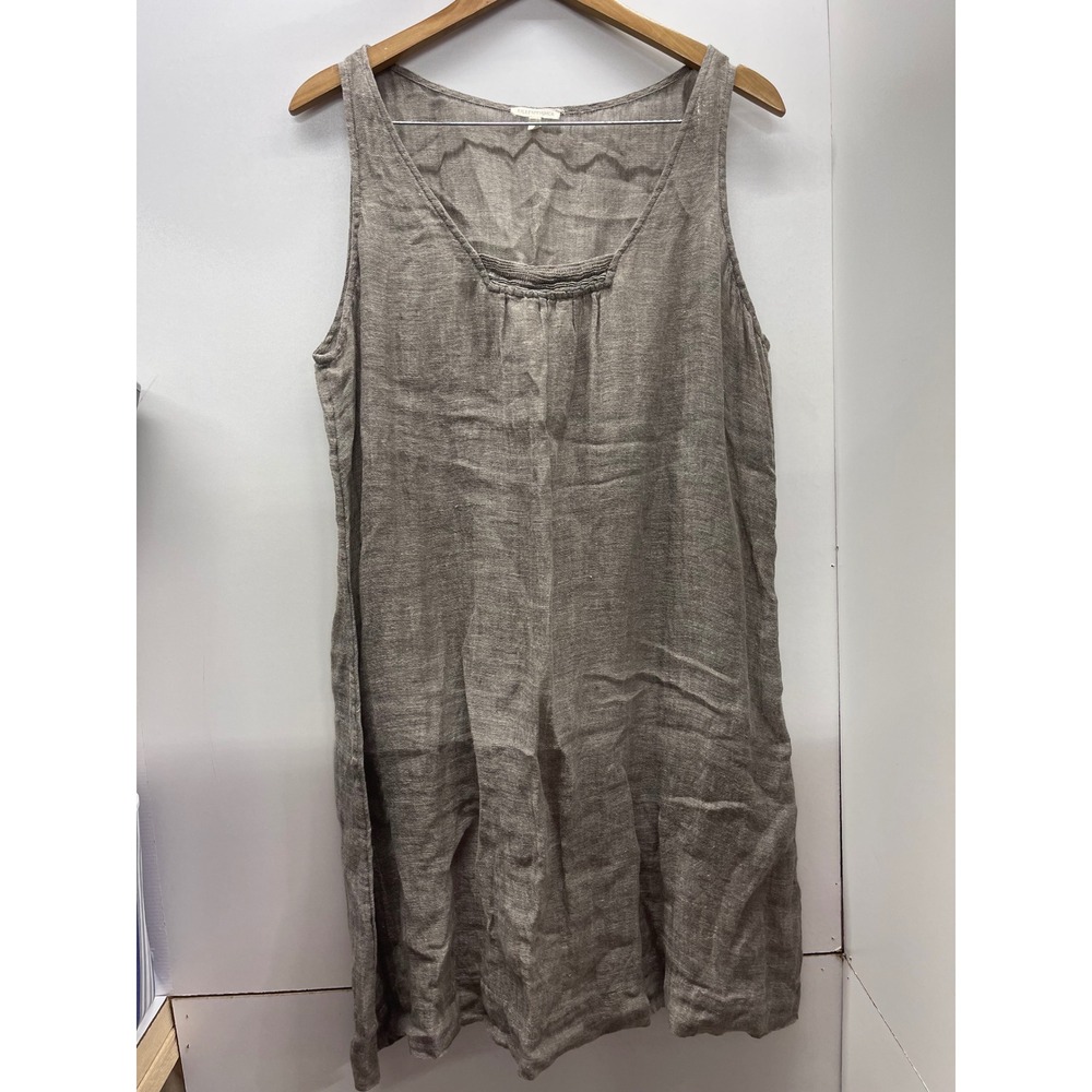 Eileen Fisher XL Taupe 100% Italian Linen Sleeveless Scoop Neck Shift Dress